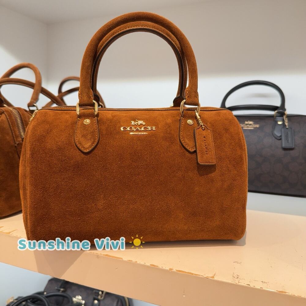 NWT Coach Rowan Satchel Bag Gold/Warm Brown CFP06 Suede Leather